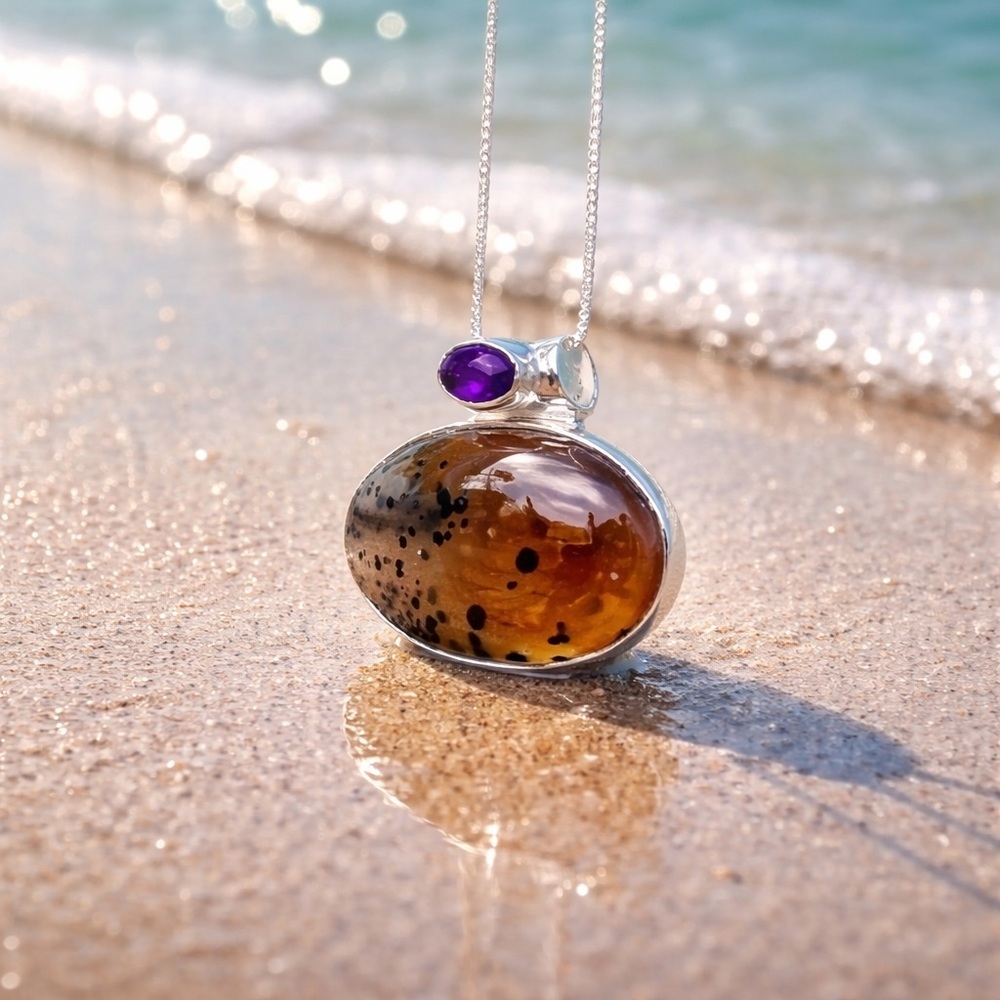 Montana Agate & Amethyst Necklace - Picture 7 of 13